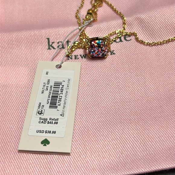 NEW Kate Spade Necklace, gold/multicolored glitter - Picture 3 of 5